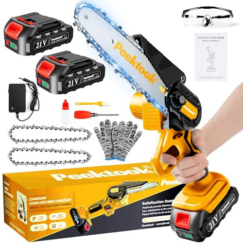 Mini Motosega a Batteria per Potatura, 1000W Motore Brushless 6 Pollici Motosega Elettrica con 4000mAh Batterie di grandi capacità, 2 Catene e Blocco di sicurezza per il Taglio Del Legno e Giardini