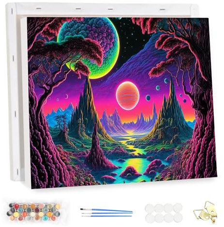 MEIYUDA Peinture par Numero Adulte avec Cadre, DIY Kit Peinture Blacklight Galaxy Space, Pinceaux Peinture de Dessin de Pigment Acrylique, Loisirs Créatifs Adultes Decoration Maison Cadeau 40x30cm