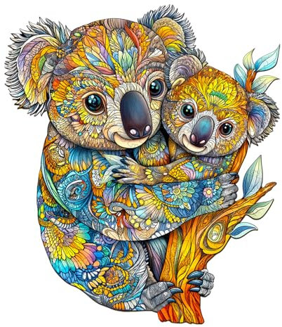 Individz Holzpuzzle für Erwachsene, Einzigartige Tierförmige Koala-Familie Wooden Puzzle, Geburtstagsgeschenk Familie Freunde (L-34 * 29.4cm-230 Stück)