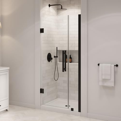OVE Decors Panama 36 in. W x 32 in. D x 74 3/4 in. H Alcove Frameless Pivot Hinge Shower Door Kit in Black with Base Pan, 2025