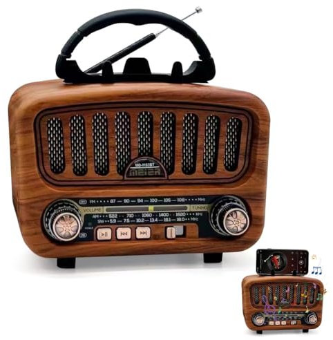 Radio retrò AM/FM/SW con Bluetooth 5.0, radio nostalgica piccola con batteria da 1800 mAh, radio da cucina e baule con altoparlante da 5 W, supporta USB/TF/AUX, radio vintage per casa, ufficio