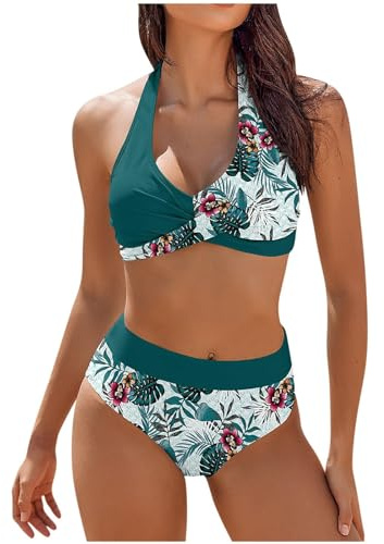 2026 Maillot De Bain Femme 2 Pieces Gainant Ventre Plat Ensemble De Bikini Taille Haute Maillots Deux PièCes Push Up Rembourré Maillot de Bain de Plage à Imprimé Hawaïen