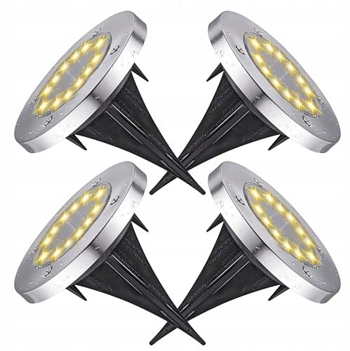 Solar Bodenleuchte, 12 LED, Satz 4, Solar Gartenleuchten für Außen IP44 Wasserdicht, Solarleuchte für Garten Außenleuchte außen, für Garten, Rasen, Gehweg, Auffahrt, Dämmerungssensor, Silberfar (4)
