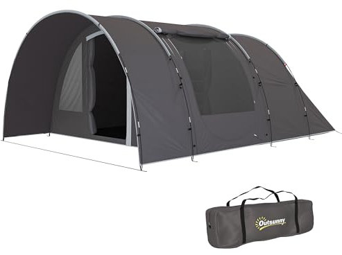 Outsunny Campingzelt mit Vorbau für 4-6 Personen, leichtes Familien-Tunnelzelt, belüftet, wasserdicht 5.000 mm, einfacher Aufbau, inkl. Tragetasche, für Reisen Wandern Trekking, grün