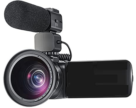 Macchina fotografica digitale, Videocamera Vlog Videocamera con microfono Obiettivo grandangolare, 1080P Full HD, zoom ottico 10X(Bundle A)