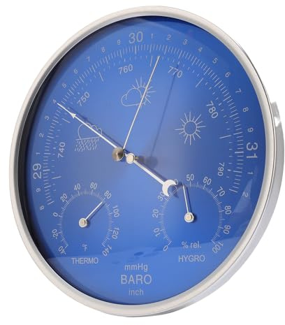 Luocute Igrometro del Barometro Termometro, 3 su 1 Strumento Meteorologico Accurato per Tutta la Parete per Tutta la Stagione, Quadrante Blu di Diametro 7,09 Pollici Extra per Uso