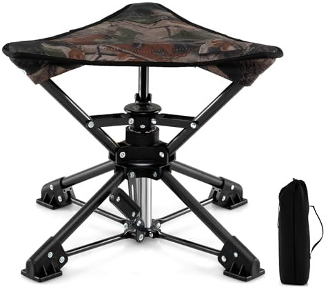 COSTWAY Klapphocker faltbar, 360° drehbarer Campinghocker, Falthocker mit Anti-Sink-Füßen & Tragetasche, tragbarer Camping Hocker bis 150 kg belastbar, Angelhocker für Camping, Jagen, Angeln (Tarnung)