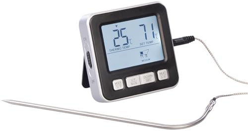 Rosenstein & Söhne Backofenthermometer: Digitales Braten- und Ofenthermometer mit Timer, Messbereich 0-300°C (Thermometer für Fisch, Bratenthermometer Digital, Backen)