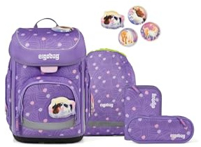 ergobag Schulranzen-Set cubo Set PonyBäradies - Lavendel | Ergonomischer Schulranzen klassisch 5-teilig für die 1. Klasse der Grundschule
