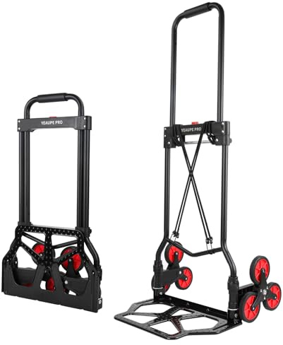Alloy Steel Folding Trolley on Wheels, 100kg Heavy Duty Sack Truck, 110cm Extended Handle Sack Barrow, Multi-Purpose Dolly Trolley with Elasticated Rope, Stair Climbing Trolley Home/Garden