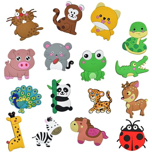 Imanes para niños, 16 unidades, imanes de animales de goma suave, diseño de animales magnéticos desmontables para neveras y paredes magnéticas, regalo para bebés a partir de 1 año