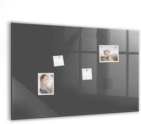 Hochwertige Glas-Magnettafel mit Magneten | Whiteboard Glas | Beschreibbare Oberfläche für To-Do-Listen, Nachrichten & Termine | Modernes Wanddesign - 90x60cm Grau