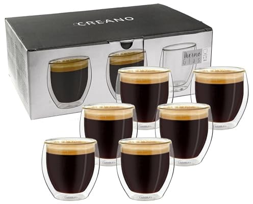 Creano Lot de 6 Verres à Espresso Double Paroi 80ml – Tasses à Moka Thermiques en Verre Borosilicate – Design Moderne avec Effet Flottant – Set de 6