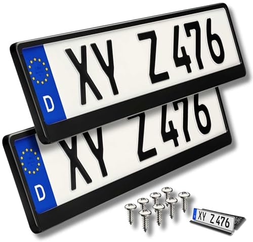 Kuglo Kennzeichenhalter 2er-Set, Schwarz, 520 × 110 mm | Bruchfester Polypropylen-Kunststoff, UV- und wetterbeständig; inklusive Schrauben und Montageanleitung