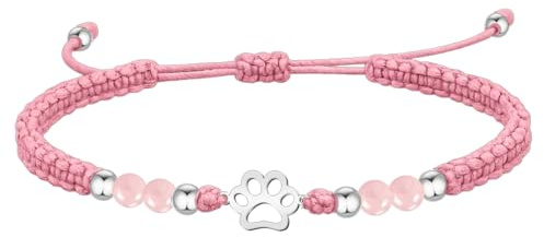 cotigo Armband aus gewachstem Garn mit weißem Quarz und Glückskleeblatt aus Edelstahl, Schutzamulett und positiver Energie, verstellbar, originelles Geschenk für Damen und Herren
