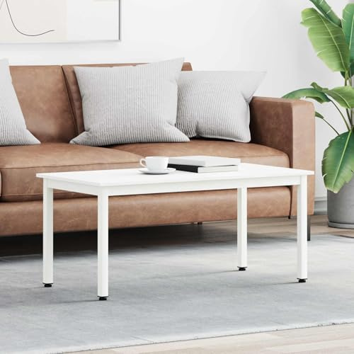 QUAHEAS Table basse blanche 100 x 50 x 45 cm, bois de pin massif, pieds en métal robuste, table de salon moderne pour des accents élégants, durable et facile d'entretien