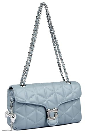 Travistar Gesteppte Umhängetasche Damen Handtasche - Kleine Crossbody Bag Vegan Leder Schultertasche Elegante Abendtasche mit Kette & süßem Anhänger