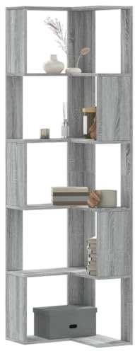HFXHIJXQ Eck-Bücherregal Grau Sonoma aus Holzwerkstoff 50x50x179 cm 5 Böden Modernes Standregal für Bücher Deko in Wohnzimmer Schlafzimmer Büro