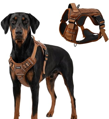 AIITLE Taktik-Hundegeschirr verstellbar reflektierend PALS, Braun M | PALS-Gurtband, gepolsterter Griff, atmungsaktiv, kein Ziehen, für große & mittelgroße Hunde, Training & Spazieren