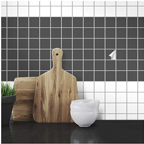 Wandkings Fliesenaufkleber - Wähle eine Farbe & Größe - Dunkelgrau Seidenmatt - 7,5 x 7,5 cm - 20 Stück für Fliesen in Küche, Bad & mehr