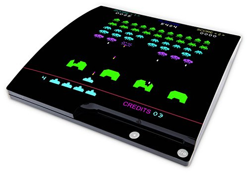 Skins4u Aufkleber Design Schutzfolie Vinyl Skin kompatibel mit Sony PS3 Playstation 3 Slim Konsole Invaders