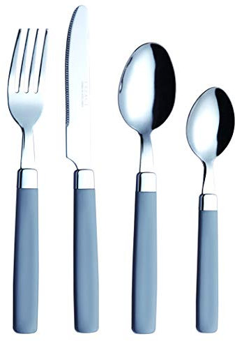 Exzact 16 Teiliges Besteckset/Edelstahl-Besteck - Rostfreier Stahl mit farbigen Griffen - 4 x Gabeln, 4 x Messer, 4 x Esslöffel, 4 x Teelöffel