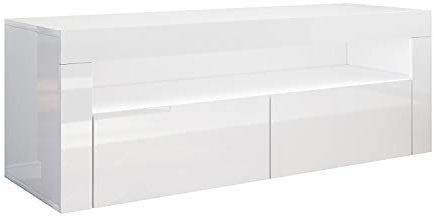 SONNI TV Board, Fernsehtisch, Lowboard Hochglanz,mit LED-Beleuchtung, 12 Farben können eingestellt Werden, Weiß Hochglanz, TV Schrank, Fernsehschrank, TV-Regal, 120x40x45cm, GTV002W-WHITE-1