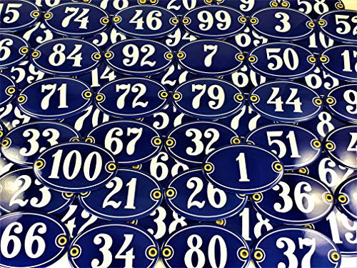 Targa smaltata ovale numero civico 69 blu e bianco fatto a mano con viti e tasselli