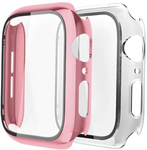 Fengyiyuda (2 Pack Coque Compatible avec Apple Watch 38/40/42/44mm avec Ultra Film en Protection TPU Convient,Shock-Absorption Case pour IWatch Series se/6/5/4/3/2/1,Rose Gold/Clear,44mm