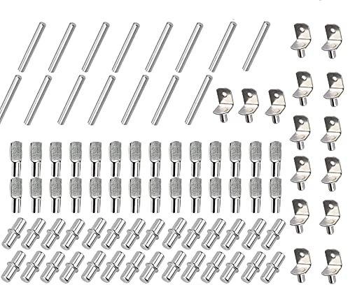 OLRWSLG 120 Stück Regalstifte Bodenträger 4 Arten Regalstütze Einlegeboden Halter Regalbodenträger Stützen Winkelbodenträger Einlegebödenfür Schränke, Bücherregale, Vitrinen, Möbel (Ø5mm und Ø6mm)