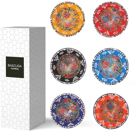 Juego de 6 cuencos pequeños de cerámica para tapas, postres, frutos secos, aceituna, salsa de soja, cuencos de inmersión, ingredientes de sushi, coloridos y decorativos marroquíes, mandala mexicana española - Cuenco para batidos