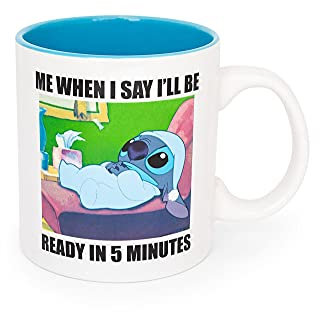 Disney Lilo & StitchWhen I Say I'll Be Ready - Taza de café de cerámica, accesorios de cocina oficiales de Disney, juego de bebidas para el gabinete de casa, capacidad para 20 onzas