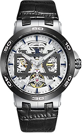 OBLVLO Stahl Automatikuhren mit Skeleton Zifferblatt Lederband Big Watch UM (UM-TWB)