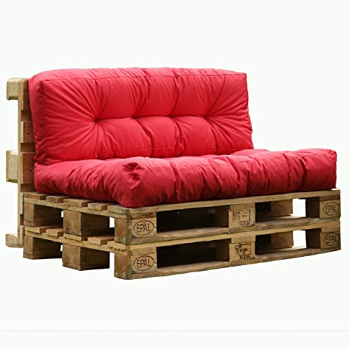 2er Set Palettensitzkissen rot 120x80 cm und 120x40 cm mit Rückenkissen Outdoor Indoor Palettenauflage Polster gesteppt wasserabweisend