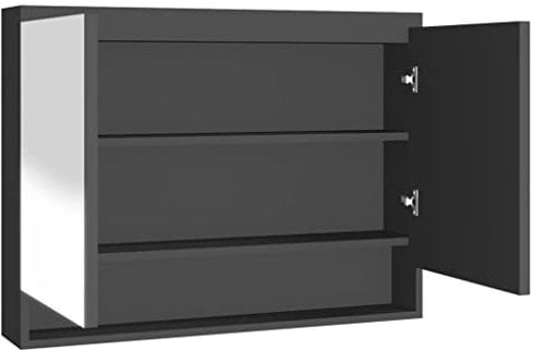 vidaXL Bad Spiegelschrank Badezimmerspiegel Badschrank Badspiegel Spiegel Badezimmerschrank Hängeschrank Wandschrank 80x15x60cm MDF Anthrazit