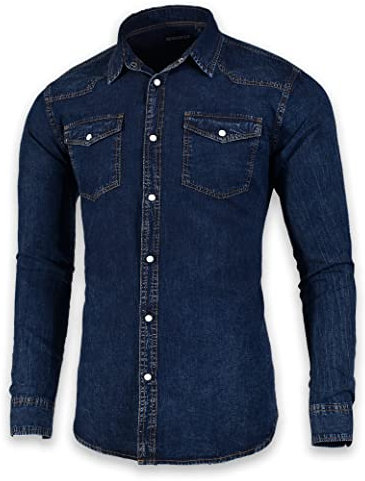 SEVEN EAGLE Chemise en Denim à Manches Longues et Double Poche pour Hommes(S,Navy Snow)