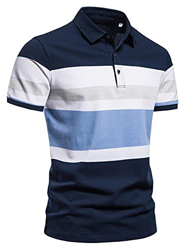 LAOSU Marque de Polo Manche Courte Chemise Homme Rouge Rugby Vert Vintage Grande Taille A Longue Col Mao Slim Fit Homme, 05-marine, XL