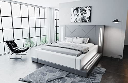 Sofa Dreams Designerbett Casoria Bettgestell ohne Lattenrost und Matratze mit LED Licht Bett verfügbar in 140x200 160x200 180x200 200x200 200x220 (180 x 200 cm, Grau-Weiß)