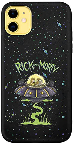 Personalaizer Originalhülle kompatibel mit iPhone 11, Schwarz mit einem Design von Rick und Morty UFO