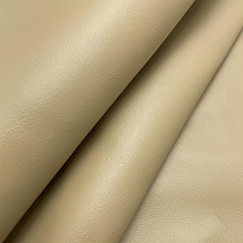 Fire Retardant Faux Leather Thick Leatherette Vehicle Restoration Sofa Upholstery Fabric - Suitable for Domestic and Commercial use - Beige - 1 Metre