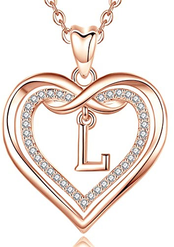 AEONSLOVE Collier Coeur Cuivre Plaqué Or Rose avec Lettre L Pendentif Initiale pour Fille Bijoux Personnalisé Cadeau Lettre Alphabet Collier Cuivre