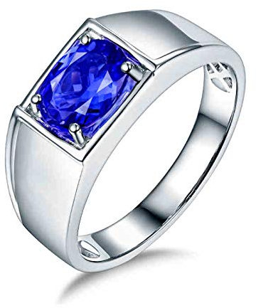 18K(750) Weißgold Verlobungsring Herren, 1.26ct Tansanit Ehe Ring mit Gravur Schmuck Ringe Geburtstagsgeschenke Größe 70 (22.3)