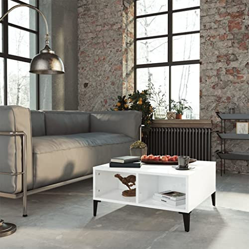 WIFESE Table Basse Blanc Brillant 60x60x30 cm Aggloméré Table à Thé Design Moderne Table Centrale Table de Salon Intérieure Bureau Salle de Séjour Table de Rangement Magazines