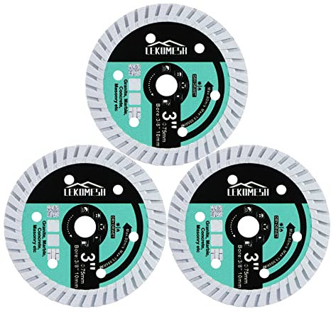 Diamant Fliesenscheibe - 3 pcs 75 x 10mm Beton-Trennscheibe zum Schneiden von Granit, Marmor, Beton, Mauerwerk, Quarz, Kunststein,Winkelschleifer Trennscheibe, LEKOMESH
