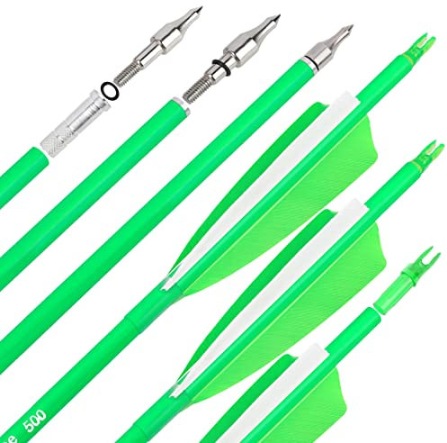 surwolf 31 Carbonpfeile Bogenschießen Jagdpfeile 500 600 Spine mit Feder Fletched Target Übungspfeile für Bogenschießen Compound & Recurve & Langbogen 6/12 Stück (12, grün, Spine 600)