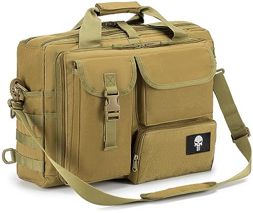BAGZY Borsello Tattico Militare MOLLE Borsa Uomo Tracolla Borsa 24 Ore Borsa Lavoro UomoBorsa PC 17.3 Pollici 600D Oxford Multifunzione Computer Portatile della Cartella (Cachi)