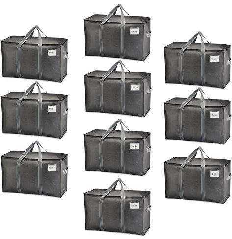 VENO 10 Pack Extra Large Moving Storage Bags with Zips, Heavy-Duty Organizer Tote, Moving Box Alternative, Packing Supplies, Clothes Storage Bin, Tag Pocket for Label, Water-Resistant (Gray, 10 Pack)