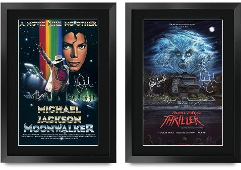 HWC Trading FR A3 Michael Jackson Moonwalker & Thriller Collection Geschenke Geducktes Signiertes Autogramm Foto für Fans von Musik Memorabilien - A3 Gerahmt