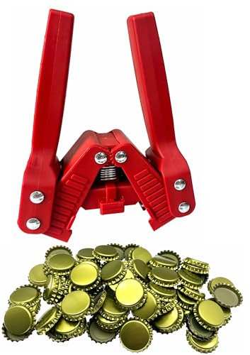 WENNING Manual Beer Bottle Capper Tool with 150 count Beer Bottle Caps,26mm Beer Corking Machine for Home Brewing (RED)