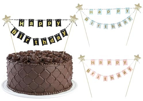 RabbFit 3er Happy Birthday Cake Topper Set, Multicoloured Cake Topper Banner, Cake Decoration für Geburtstage